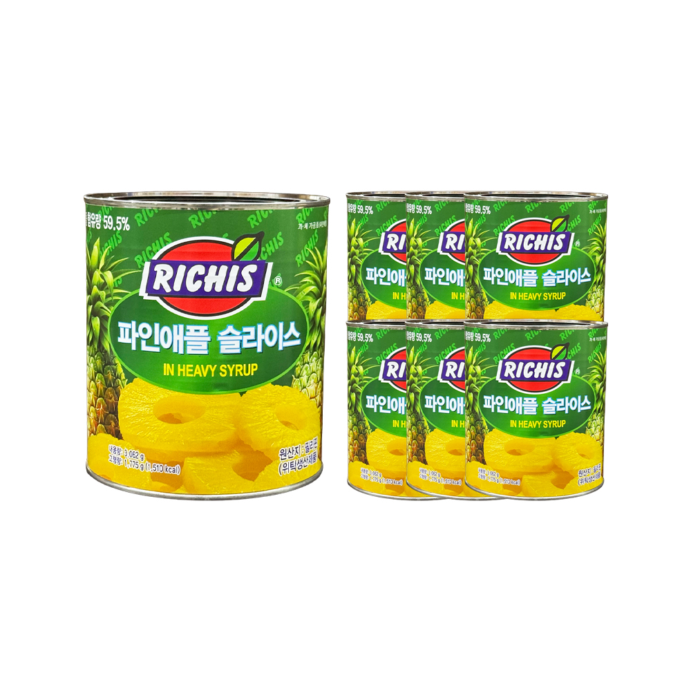 리치스 파인애플 슬라이스 3062g 한박스 (3.062kg x 6ea)